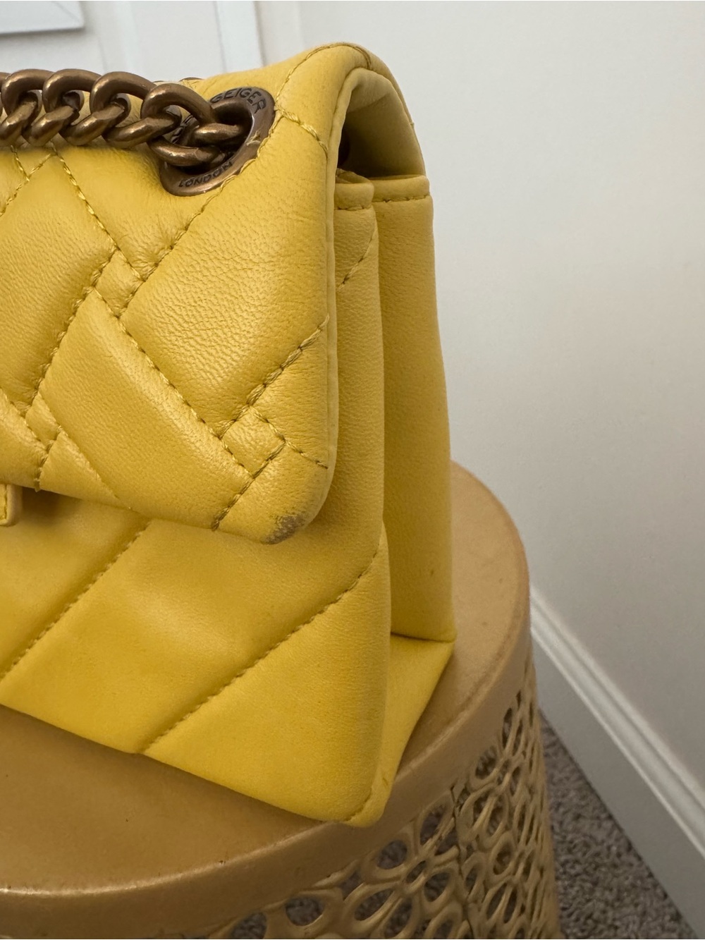 Yellow Quilted Kurt Geiger Mini-Kensington Bag - Picture 3 of 6